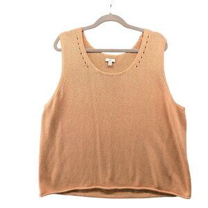 J. Jill Sleeveless Sweater Womens 3X Knit Tank Top Orange Open Knit Cotton